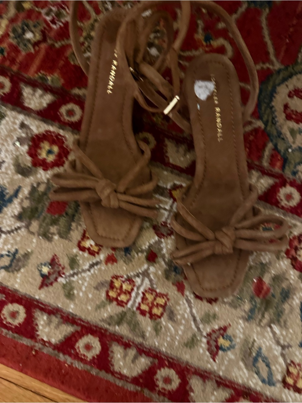 Loeffler Randall Tan Suede Knot Ankle-Wrap Sandals